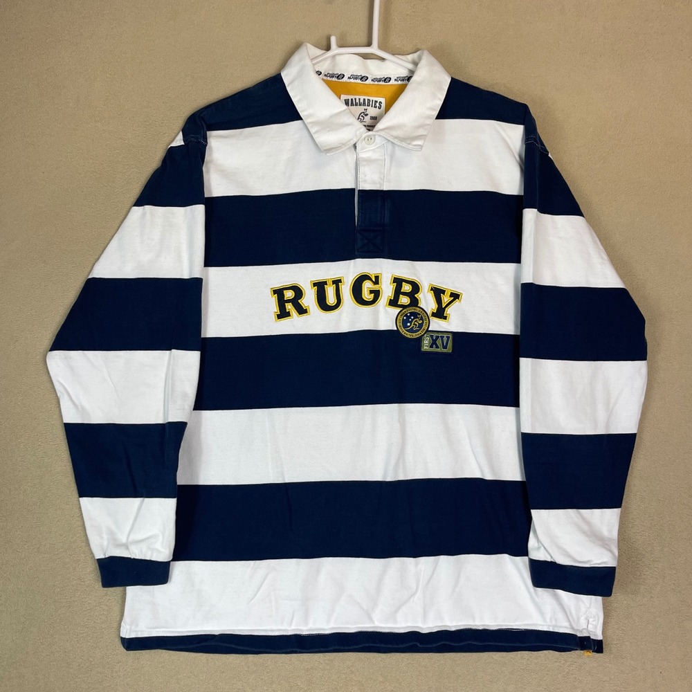 Wallabies Australian Rugby Cooper Sport Striped Long‎ Sleeve Polo Shirt XL